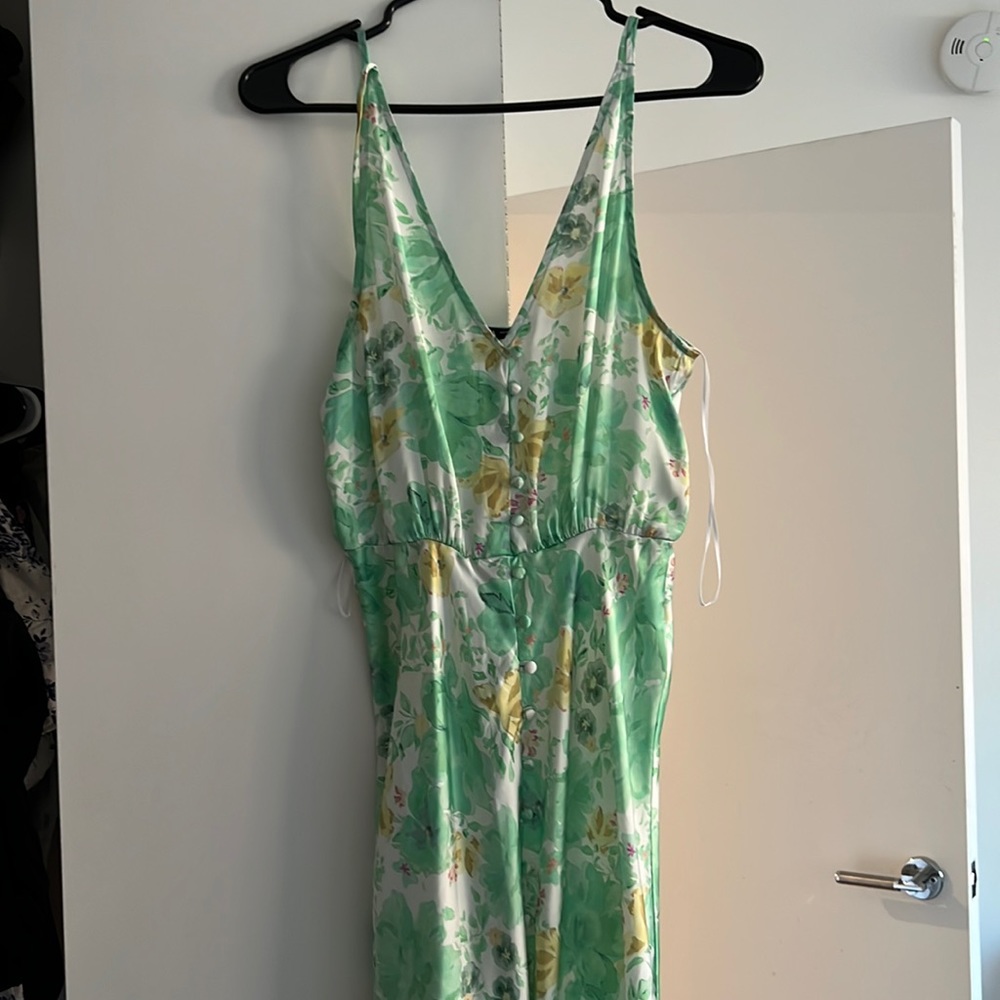 Zara green satin floral dress